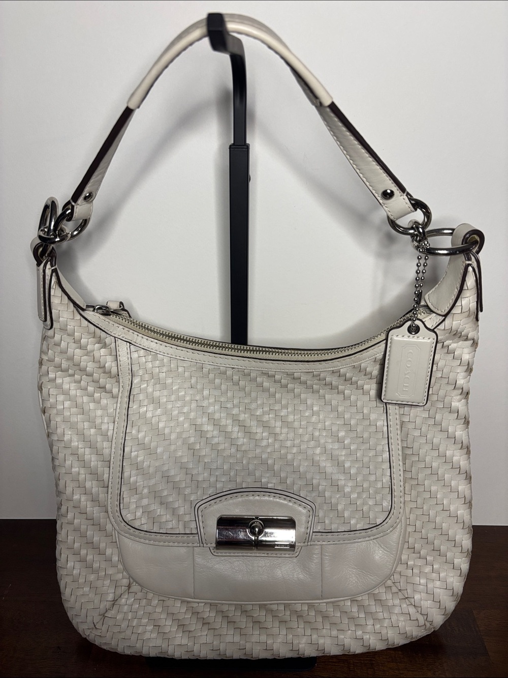 Coach 19314 Kristin Woven White Leather Shoulder Crossbody Bag